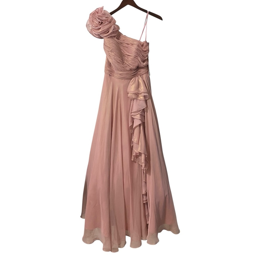 NWT Mac Duggal Pink Iridescent One Shoulder Rosette Ball Gown Dress 49252 Size 4 - Picture 5 of 8